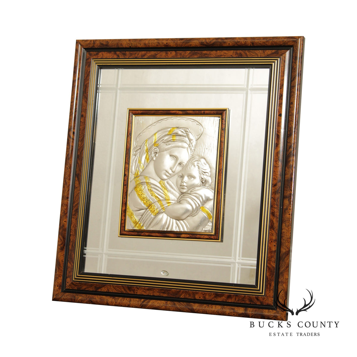 Vintage Italian Madonna  and Child Sterling Silver Art, Framed