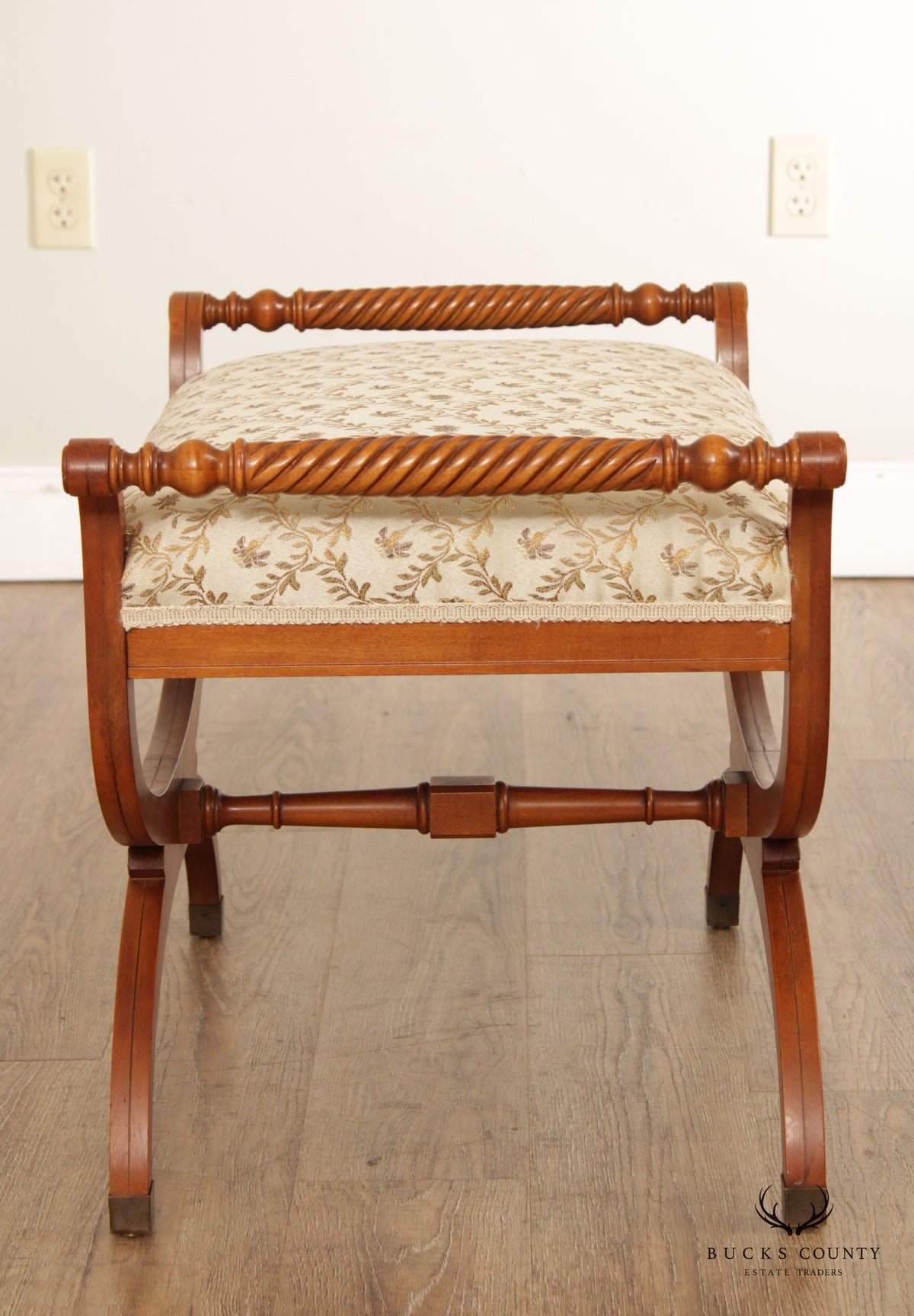Empire Style Carved Wood X-Base Stool