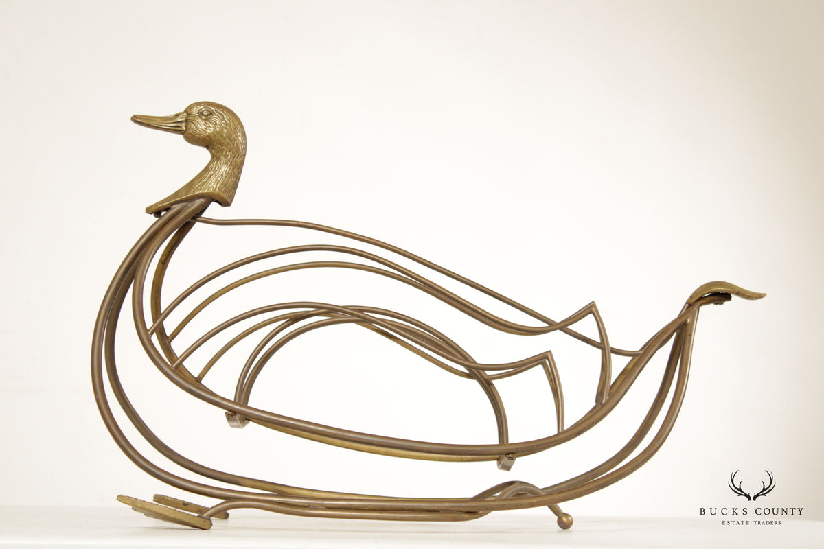Vintage Brass Goose Magazine Stand