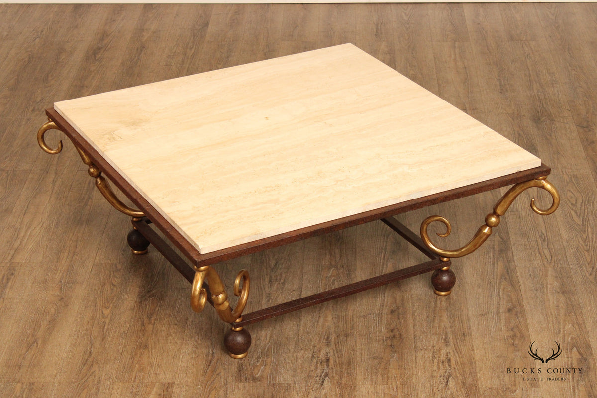 LaBarge Italian Style Travertine Top Coffee Table