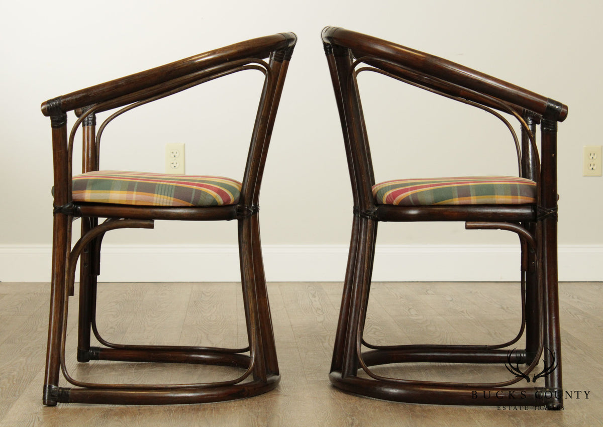 Ficks Reed Vintage Pair Rattan Curved Back Armchairs