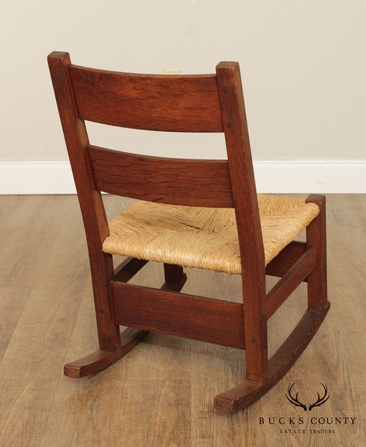 Gustav Stickley Antique Mission Oak Rush Seat Nursing Rocker
