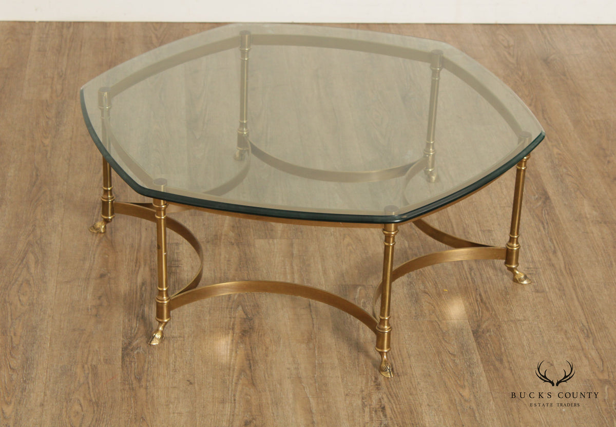 Directoire Style Vintage Brass and Glass Top Coffee Table