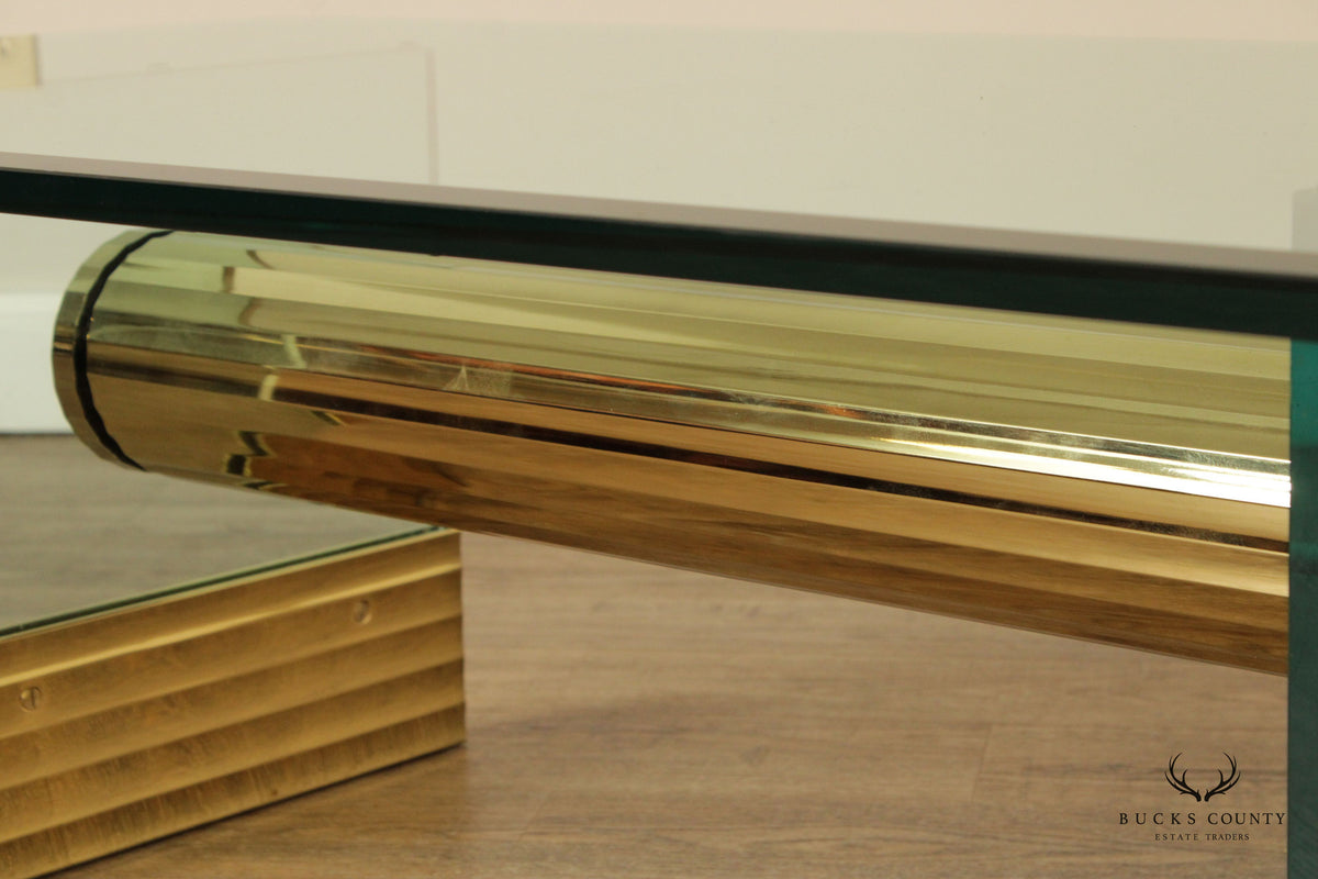 Postmodern Sculptural Glass and Brass Coffee Long Table