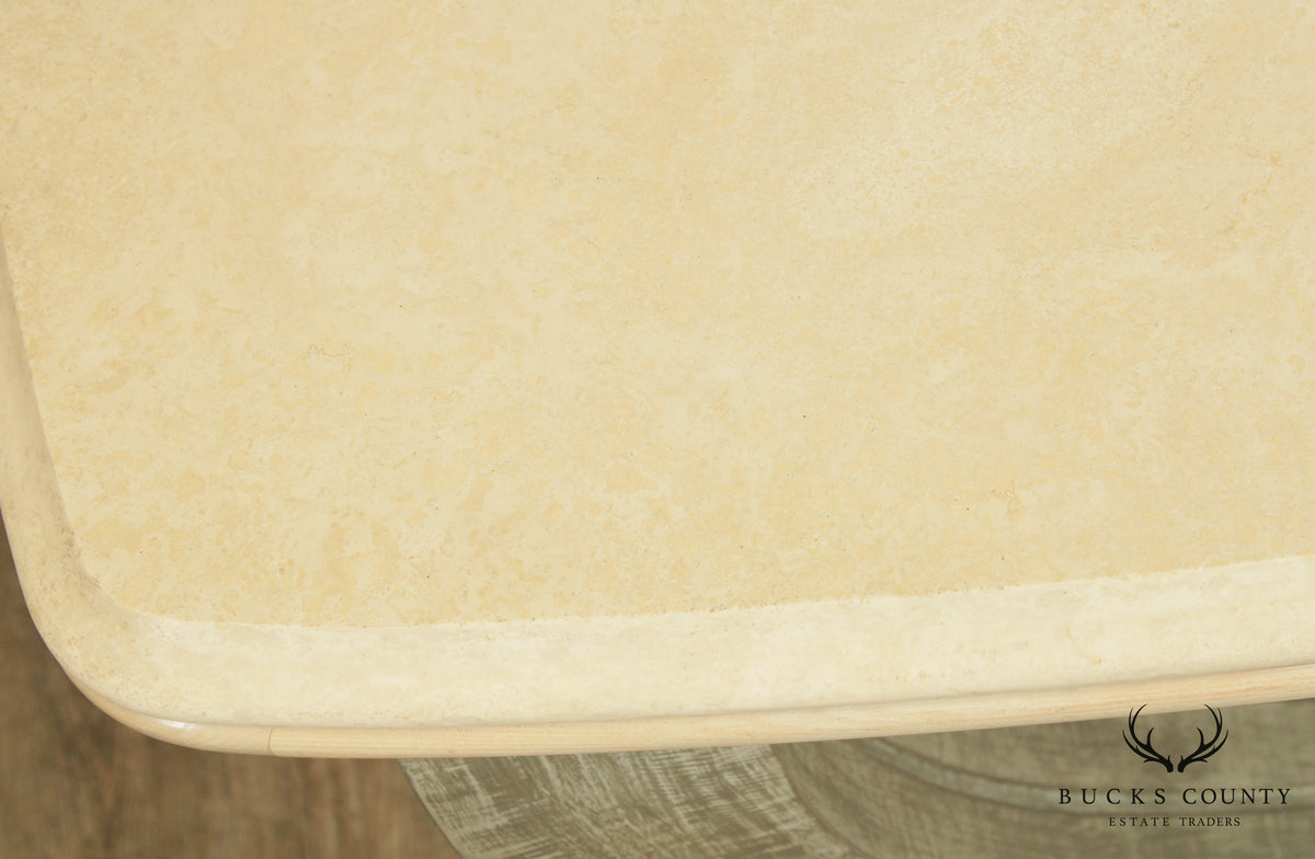 Large Postmodern Travertine Top Console Table