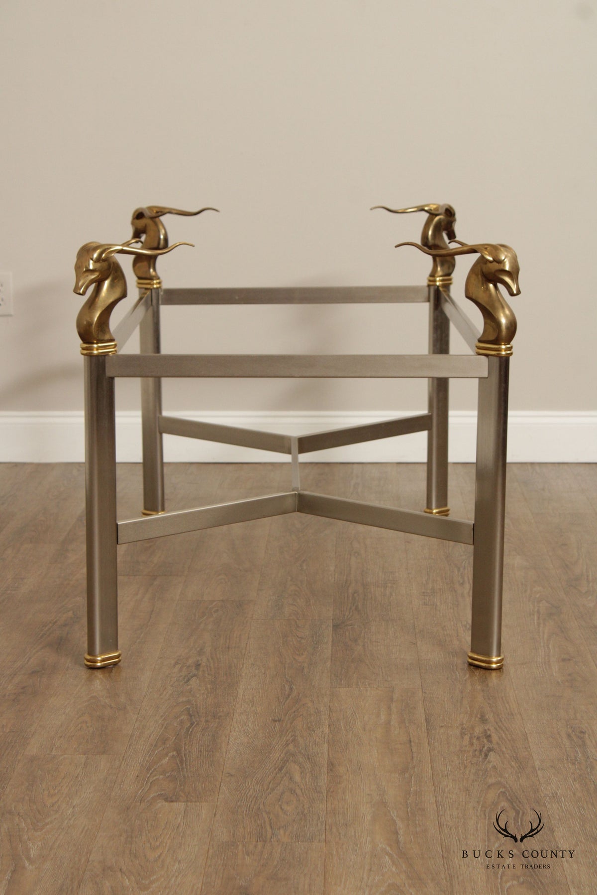 Neoclassical Style Vintage Brass and Steel Rams Head Dining Table