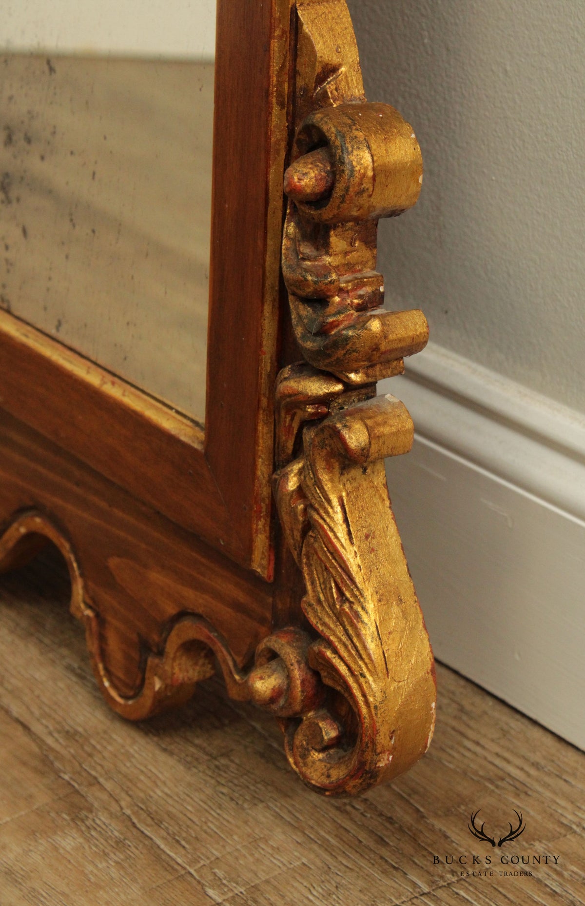 Georgian Style Carved Wood Partial Gilt Mirror