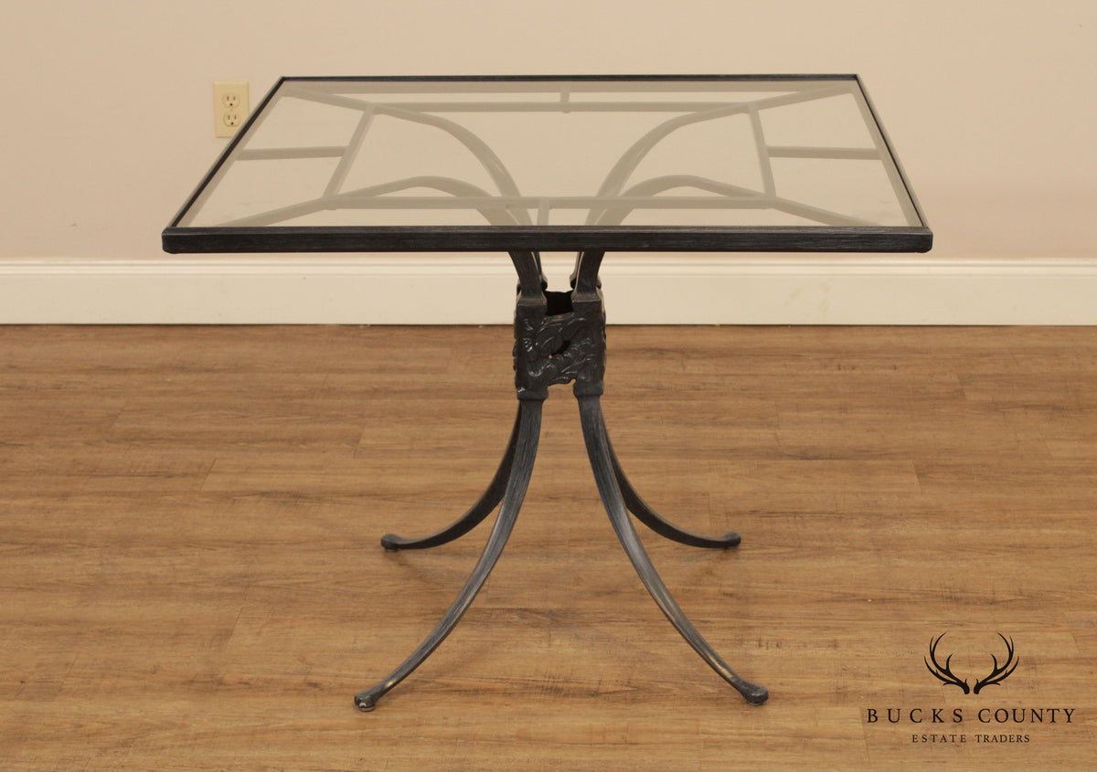 Vintage Bronzed Cast Aluminum and Glass Square Patio Dining Table