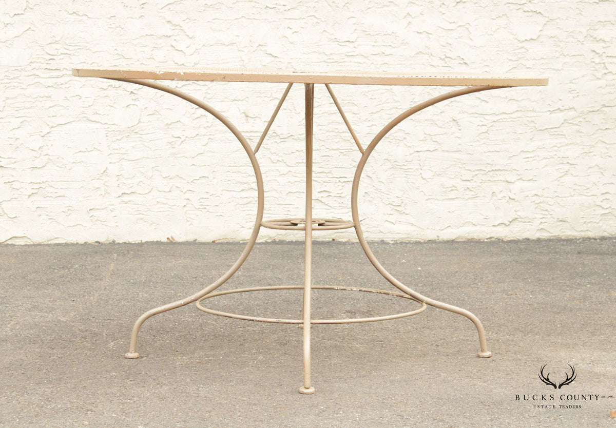 Mid Century Vintage Wrought Iron Round Patio Garden Or Dining Table