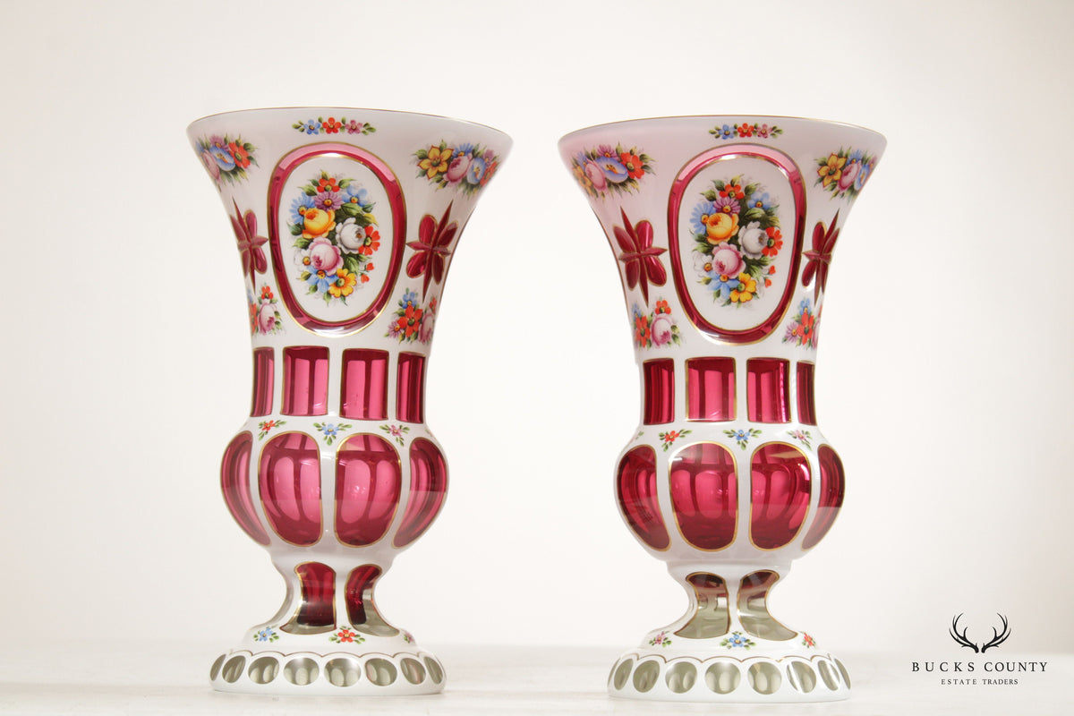 Antique Pair of Bohemian Glass Vases