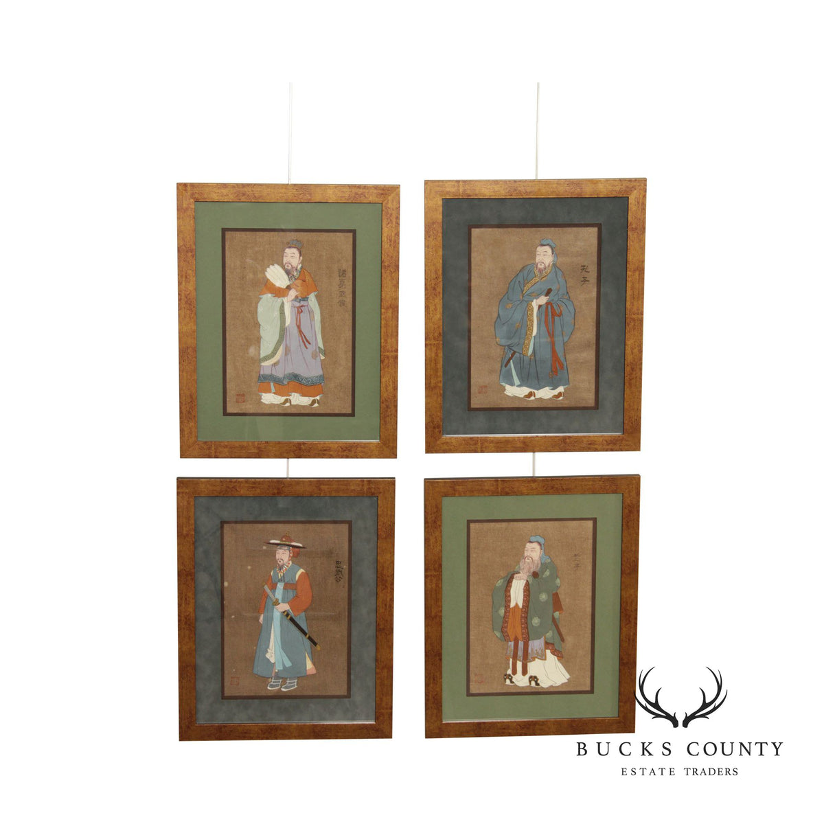 Vintage Chinese Ancestral Portraits Set of 4 Paintings