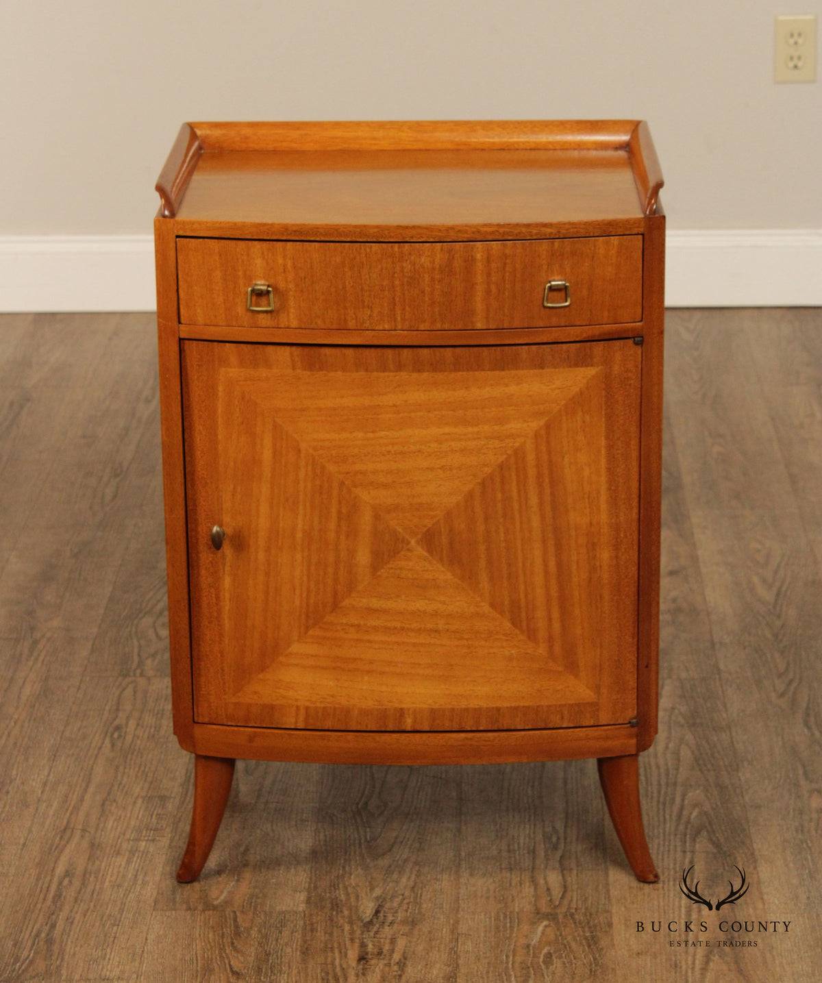 Mid Century Modern Parquetry Satinwood Nightstand Cabinet