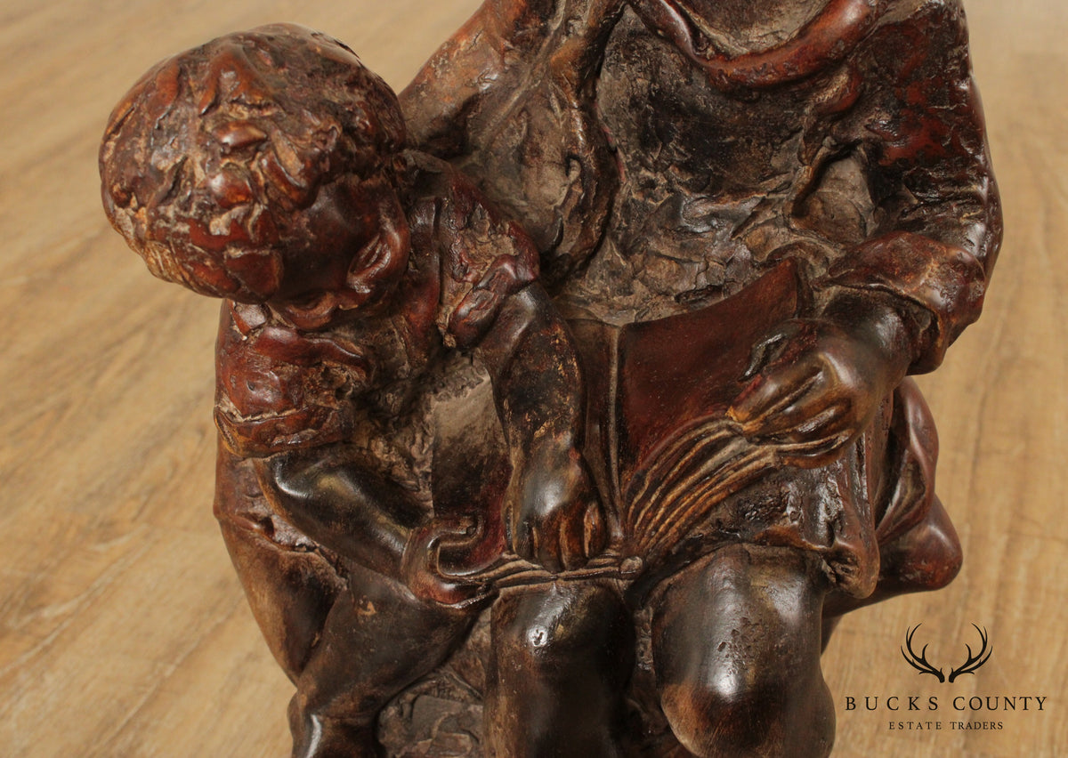 Vintage Mother and Child Reading Sculpture