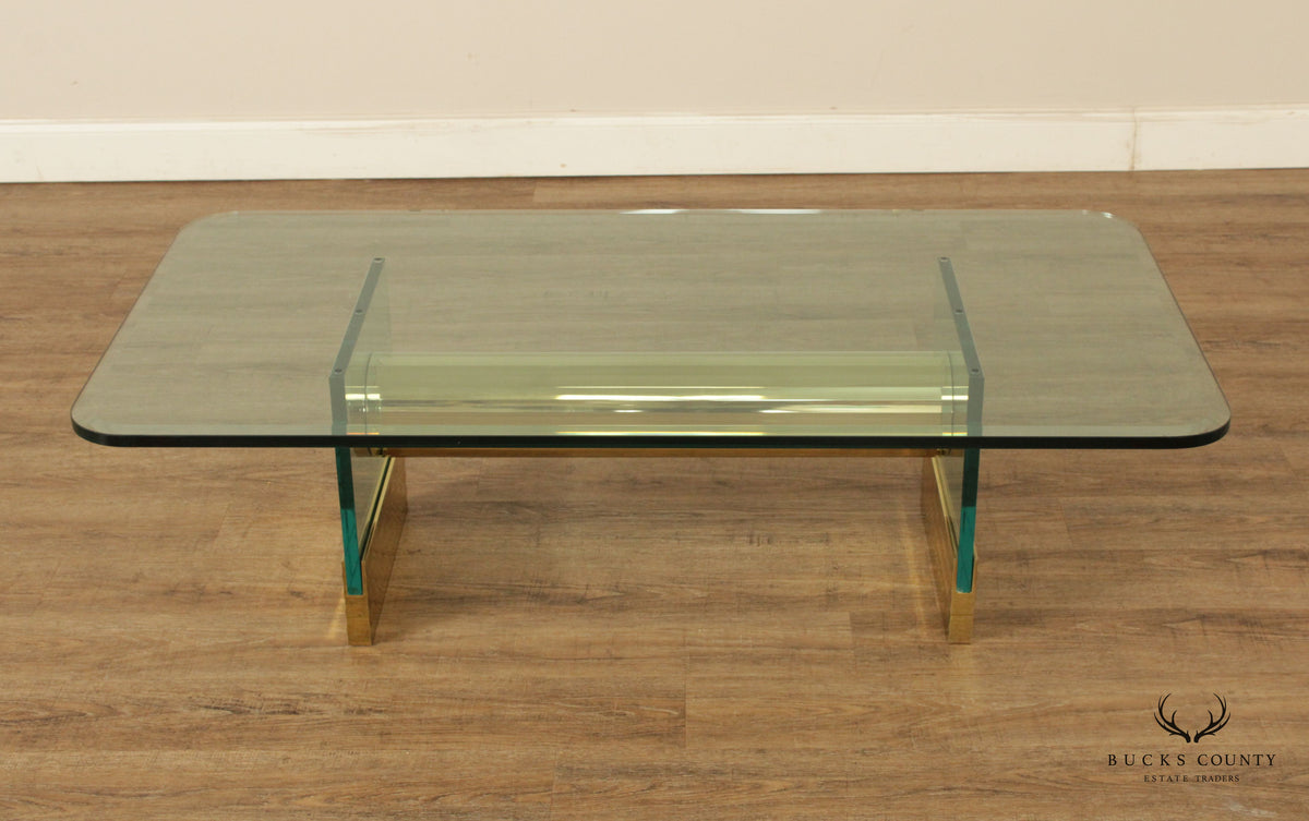 Postmodern Sculptural Glass and Brass Coffee Long Table