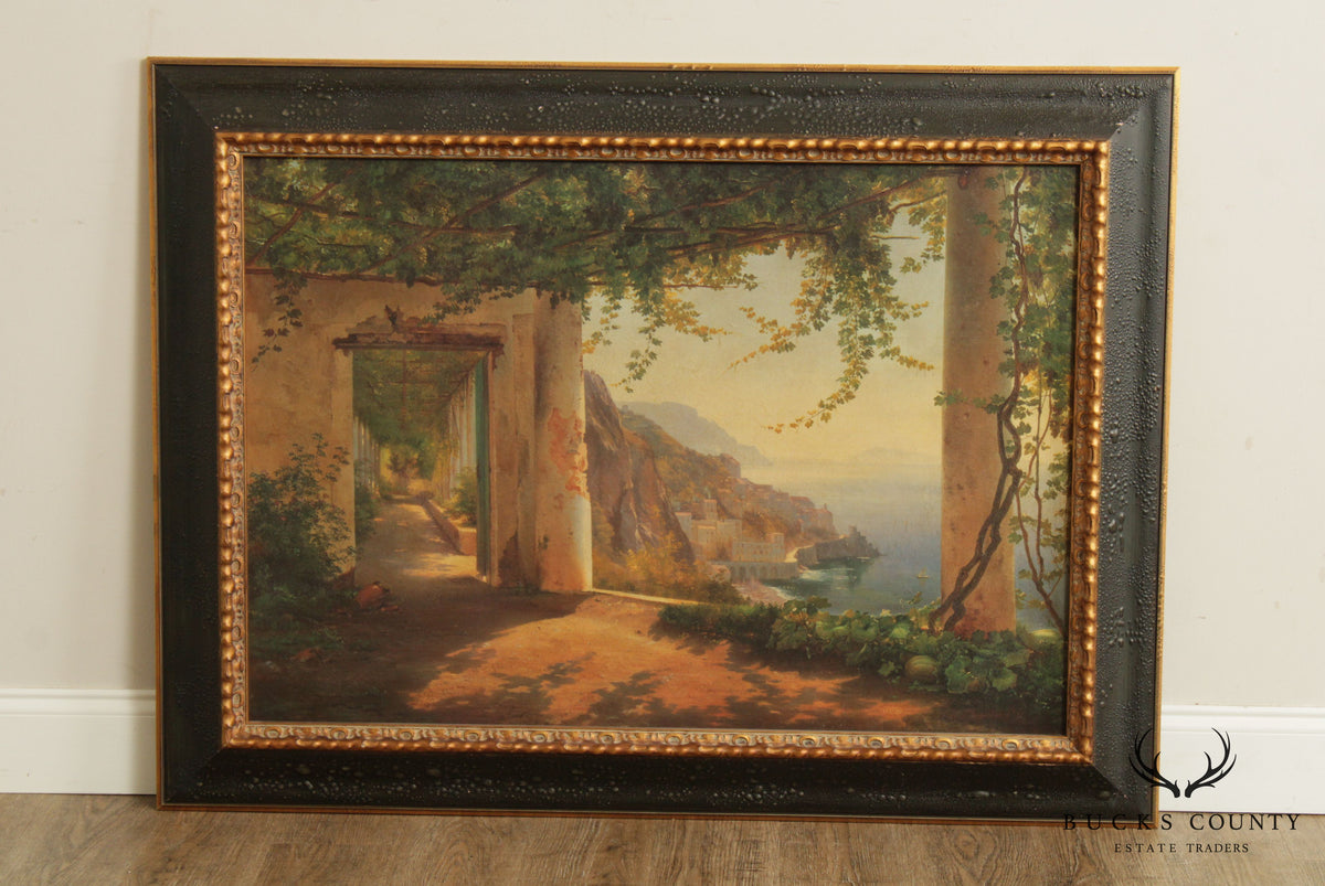 Italian Amalfi Coast Framed  Painting after Carl Frederc Aagaard