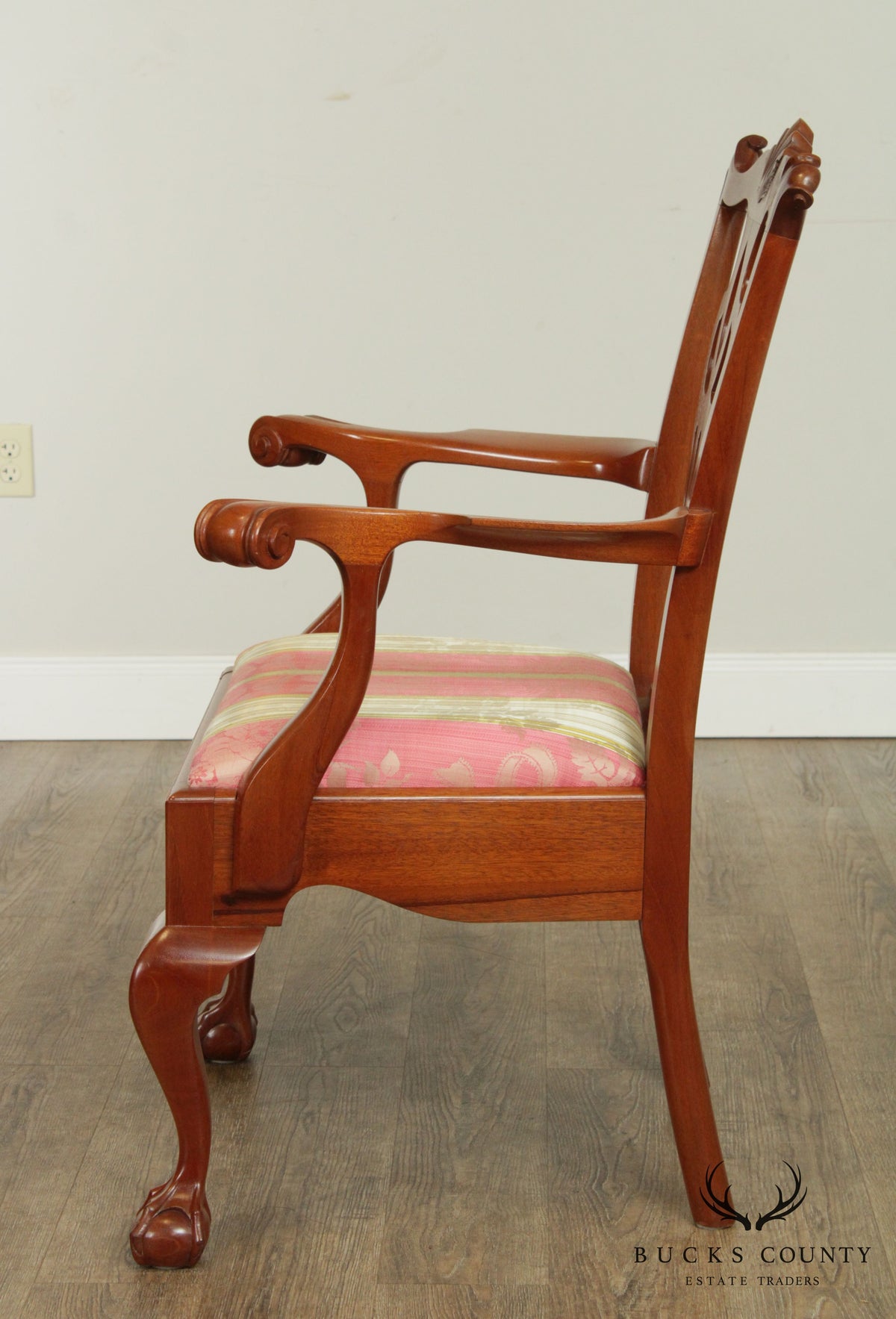 Chippendale Style Vintage Custom Crafted Pair Ball & Claw Armchairs