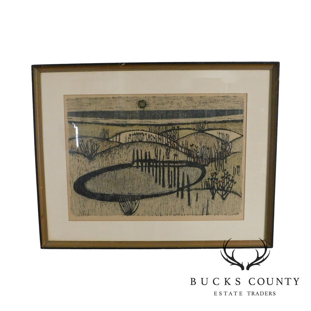 Mid Century Abstract Landscape Woodblock Print