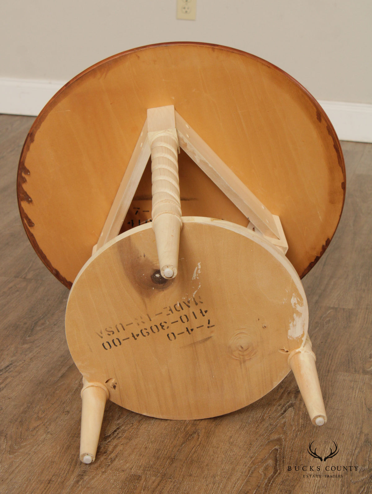 Rustic Vintage Pine Round Side Table