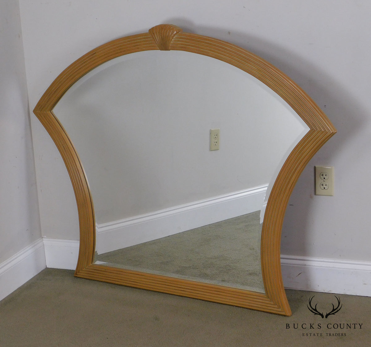 Berhardt Vintage Art Deco Style Shell Carved Frame Beveled Mirror