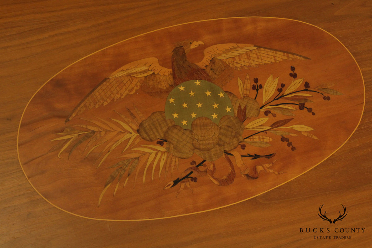 French Influenced Custom Patriotic Marquetry Inlaid Side Table