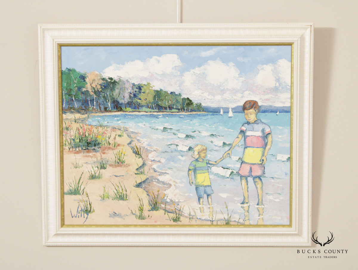 Trisha Witty Children Playing at Seashore Original Oil Painting