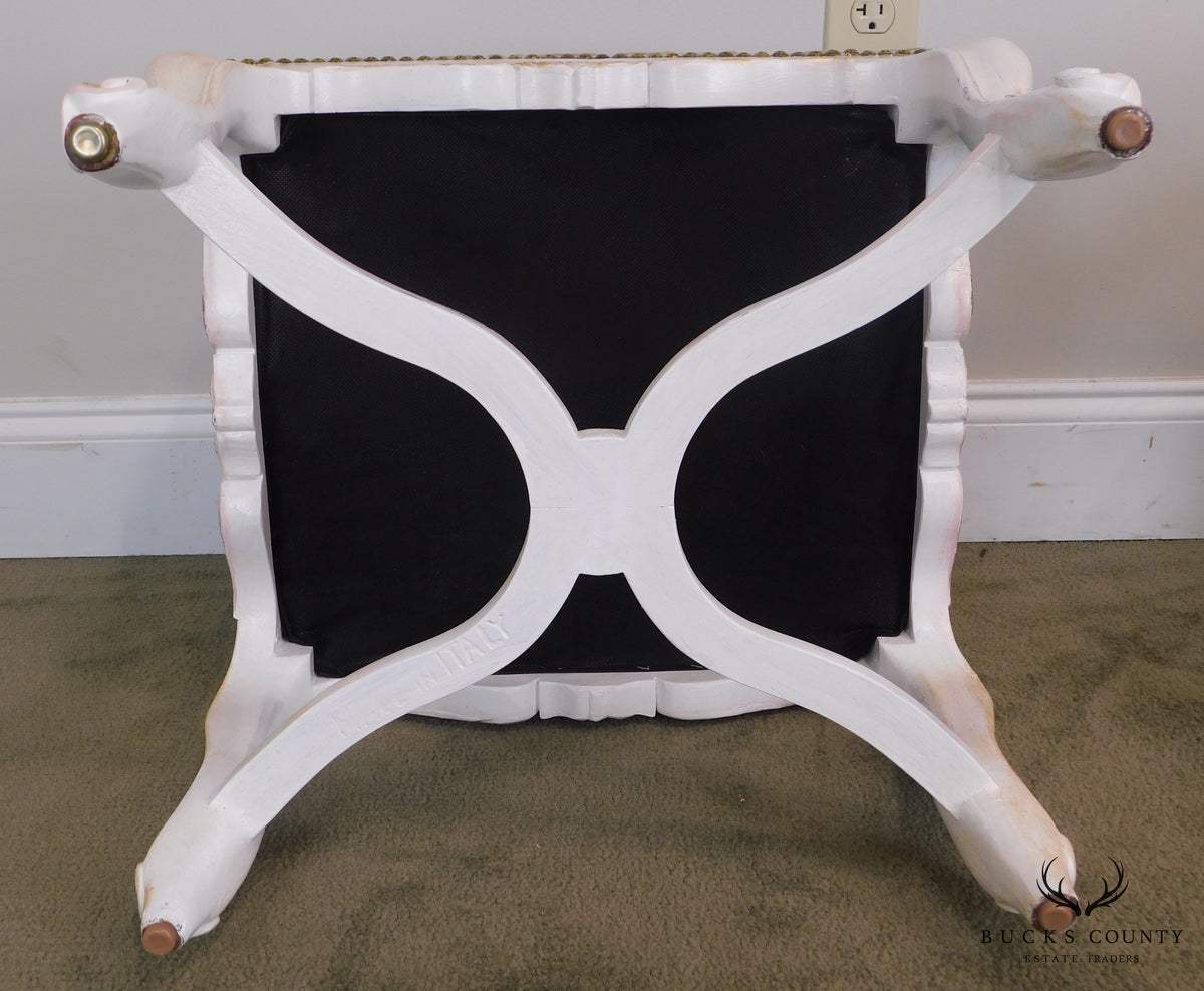 Italian Rococo Style Gilt & Painted Carved Pair Stools
