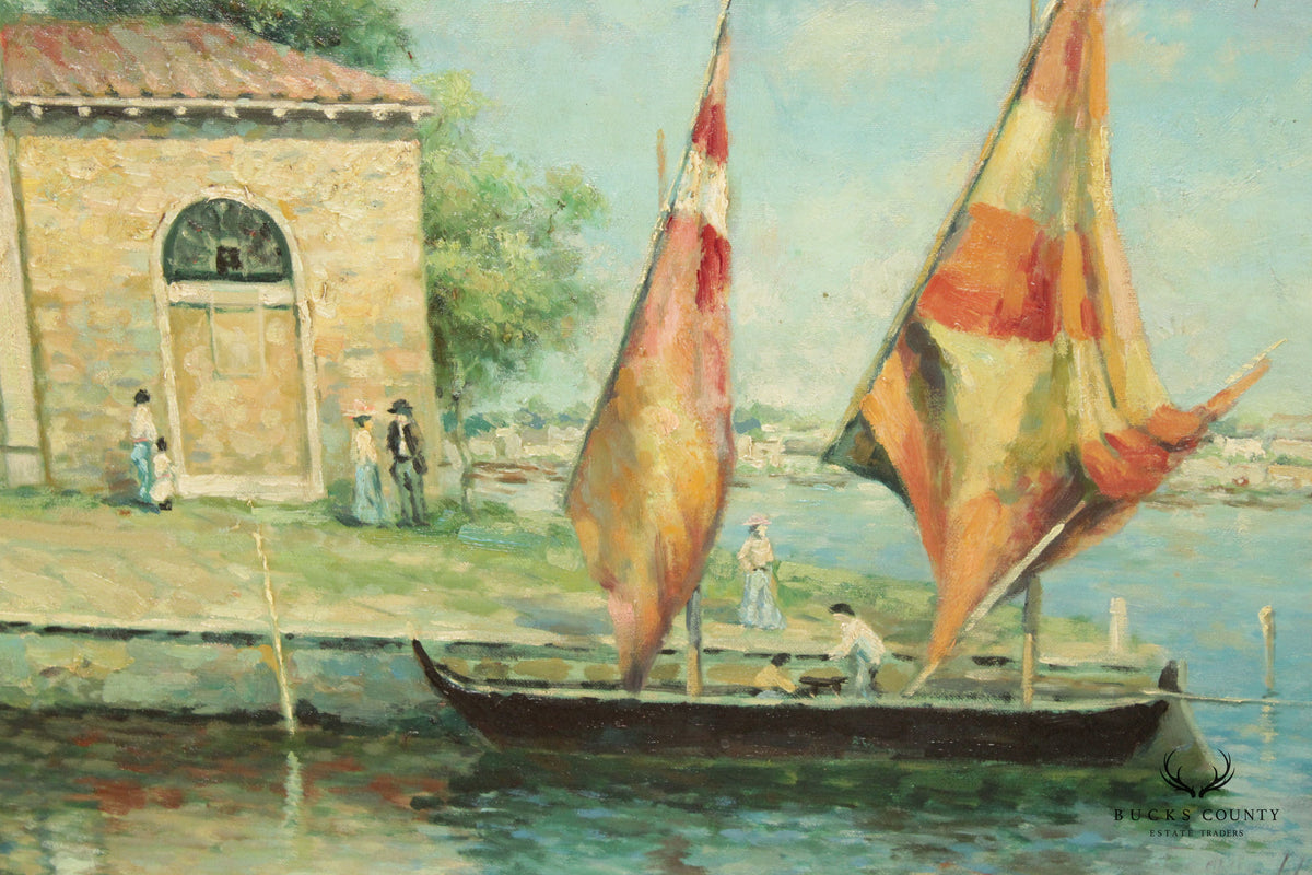 20th C. Italian Venetian Scene Original Oil Paining, Signed