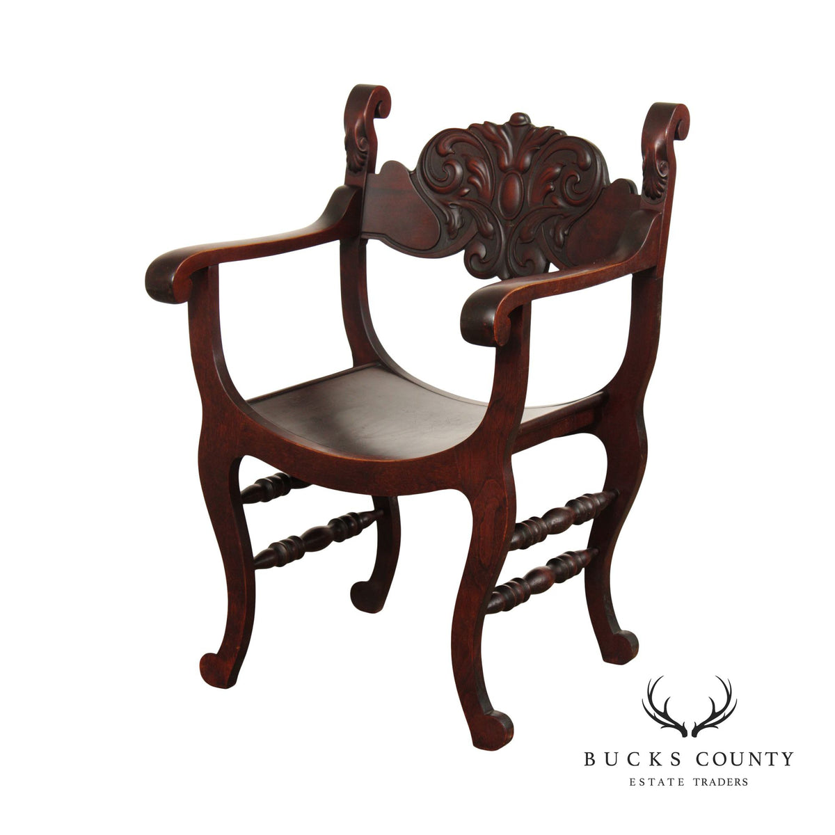 Antique Stomps-Burkhardt Carved Mahogany Saddle Hall Chair
