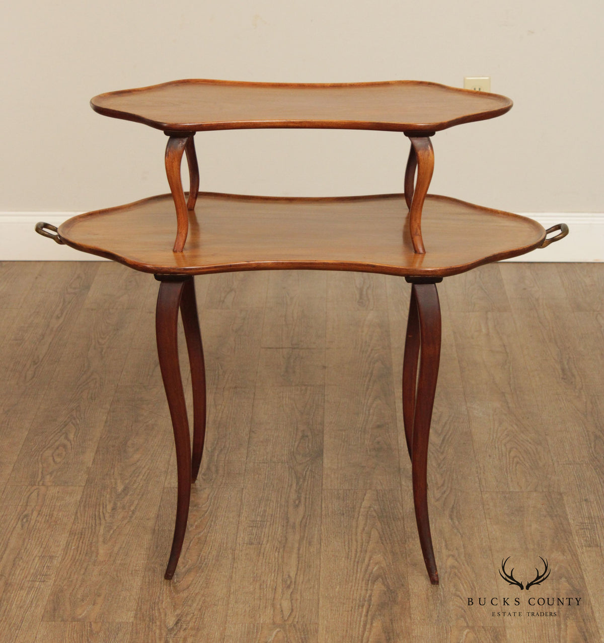 Antique French Louis XV Style Mahogany  Two Tier Dessert Serving Table