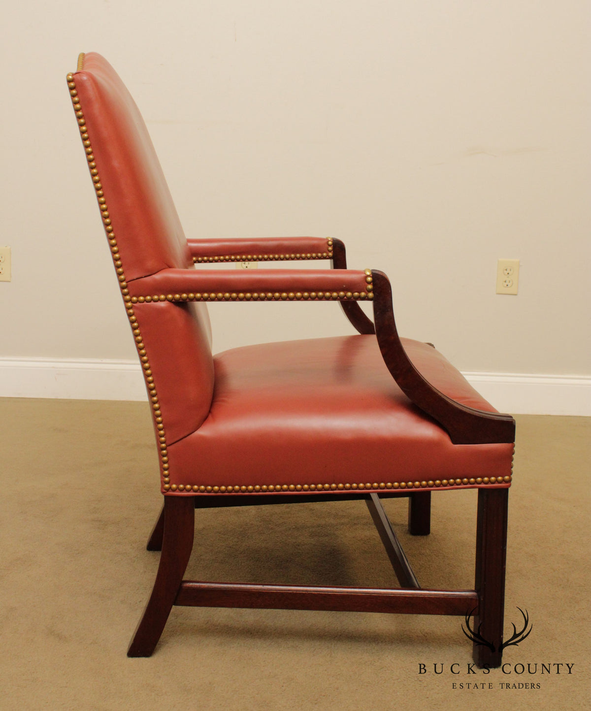 Traditional Leather & Mahogany Tufted Armchair