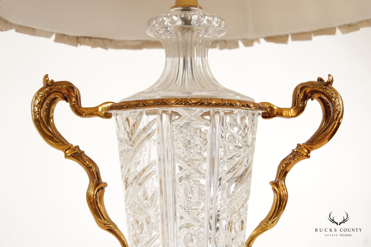Traditional Cut Glass and Brass Table Lamp