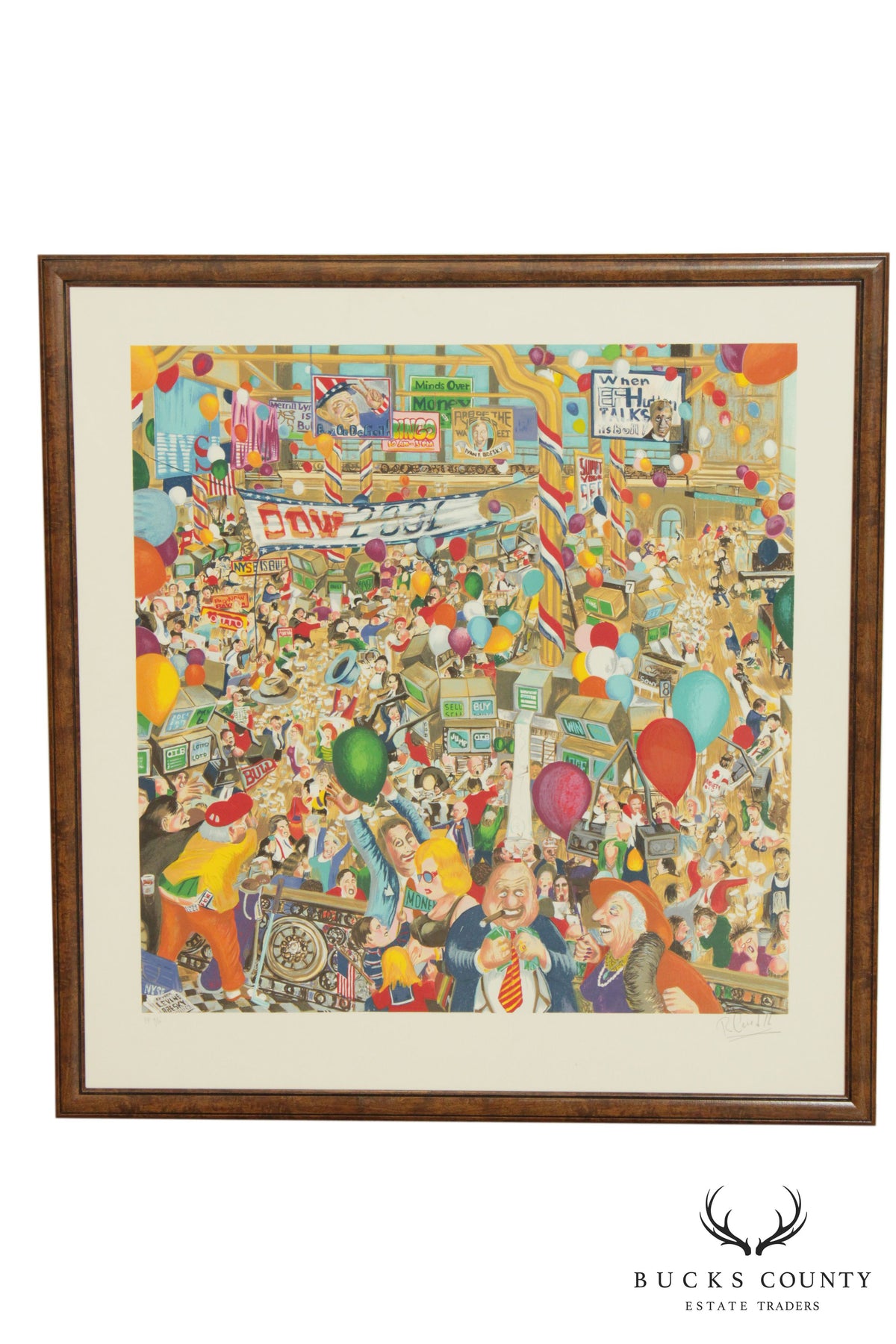 Robert Cenedella "2001- A Stock Odyssey" Pencil Signed Giclée, Large Framed Fine Art Print