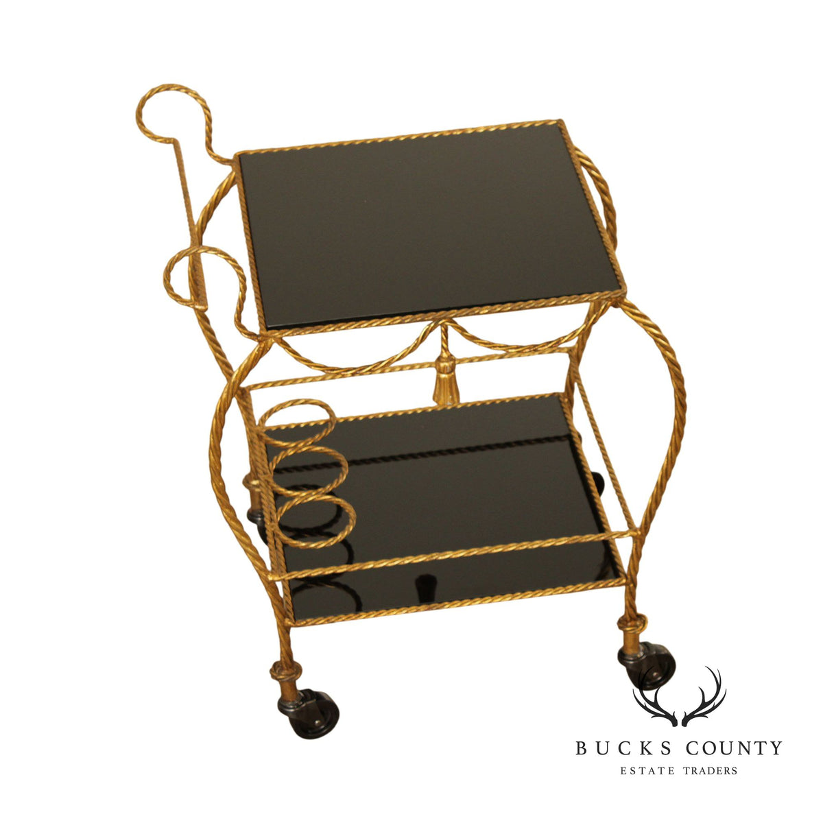 Edward P. Paul Italian Hand Forged Gilt Metal  Corda Bar Cart Serving Trolley