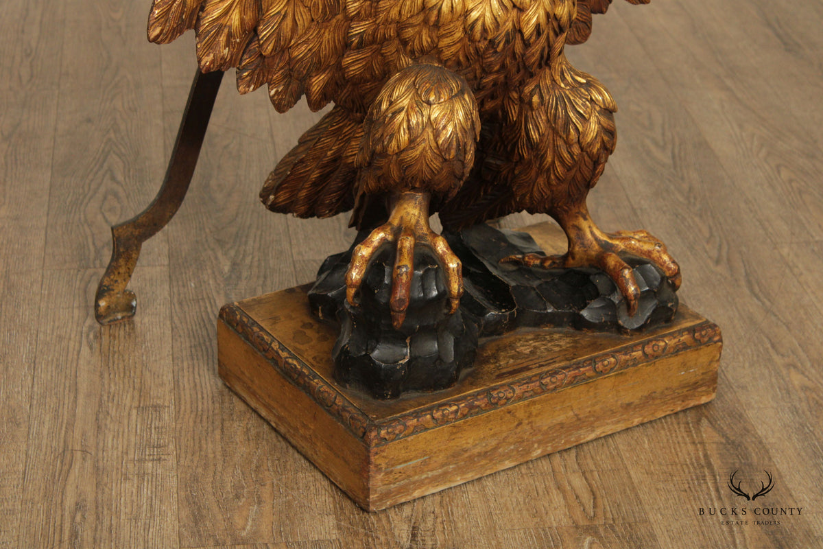 Regency George II Style Pair Giltwood Carved Eagle Marble Top Consoles