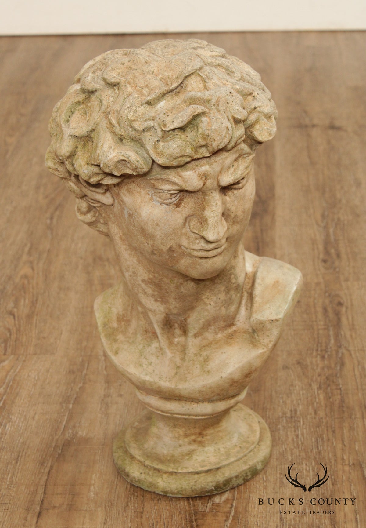 Vintage Cast Stone Garden Bust of Michelangelo's David