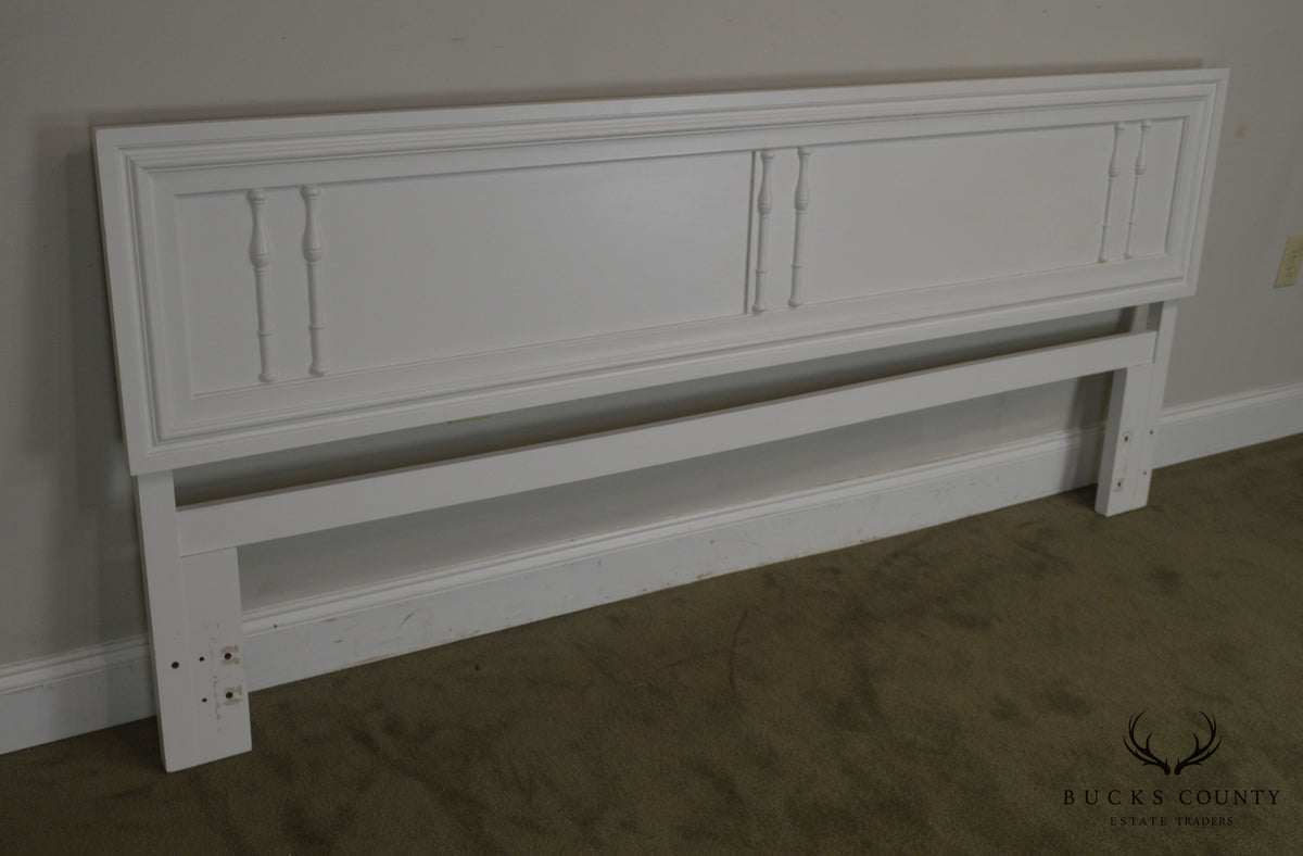 Hollywood Regency Faux Bamboo Vintage White Painted King Headboard