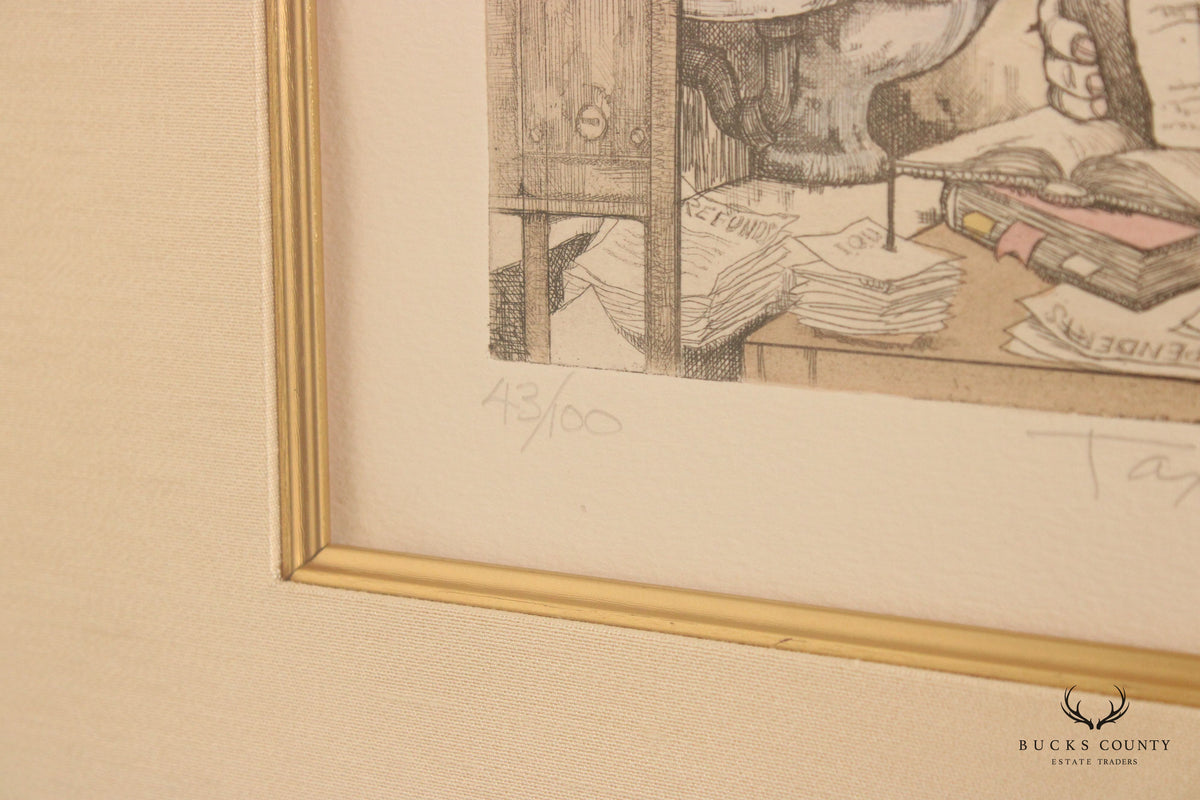 Charles Bragg 'Tax Attorney' Limited Edition Etching, Custom Framed