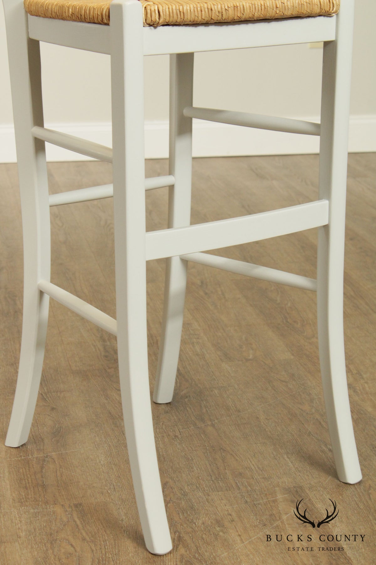 French Country Style Set 5 Painted Rush Seat Barstools