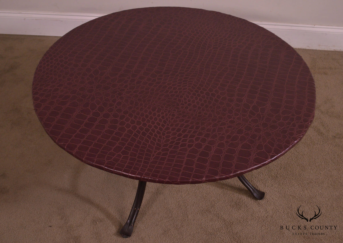 Custom Quality 36" Round Faux Reptile Skin Top Iron Base Coffee Table