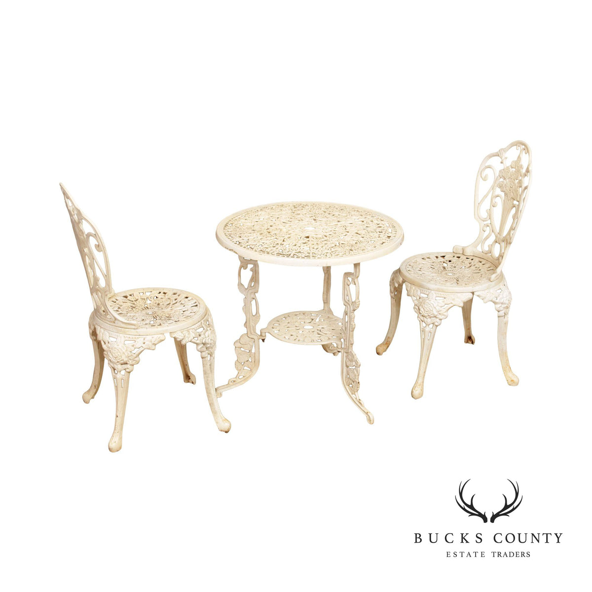 Victorian Style Vintage Cast Iron Three Piece Garden Table and Chairs Set