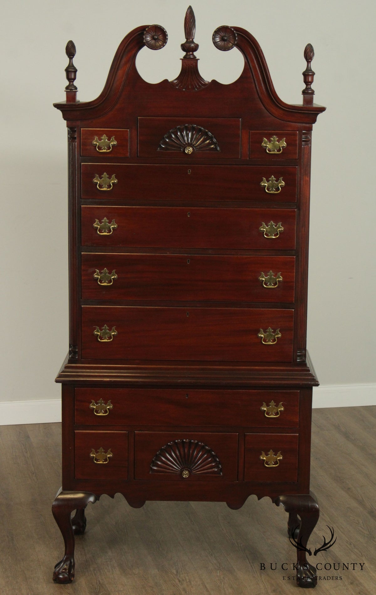 Charak 1930's Chippendale Style Hand Crafted Solid Mahogany Highboy